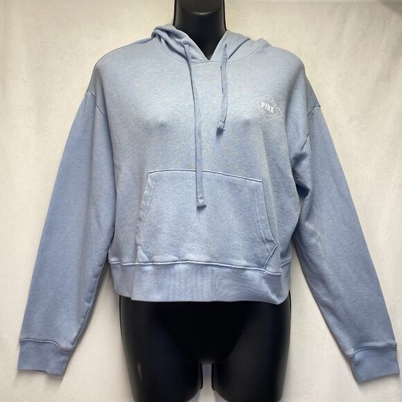 PINK Victoria's Secret Tops - Pink Victoria's Secret Cropped Hoodie Sweater Women XS Light Blue Relaxed Fit